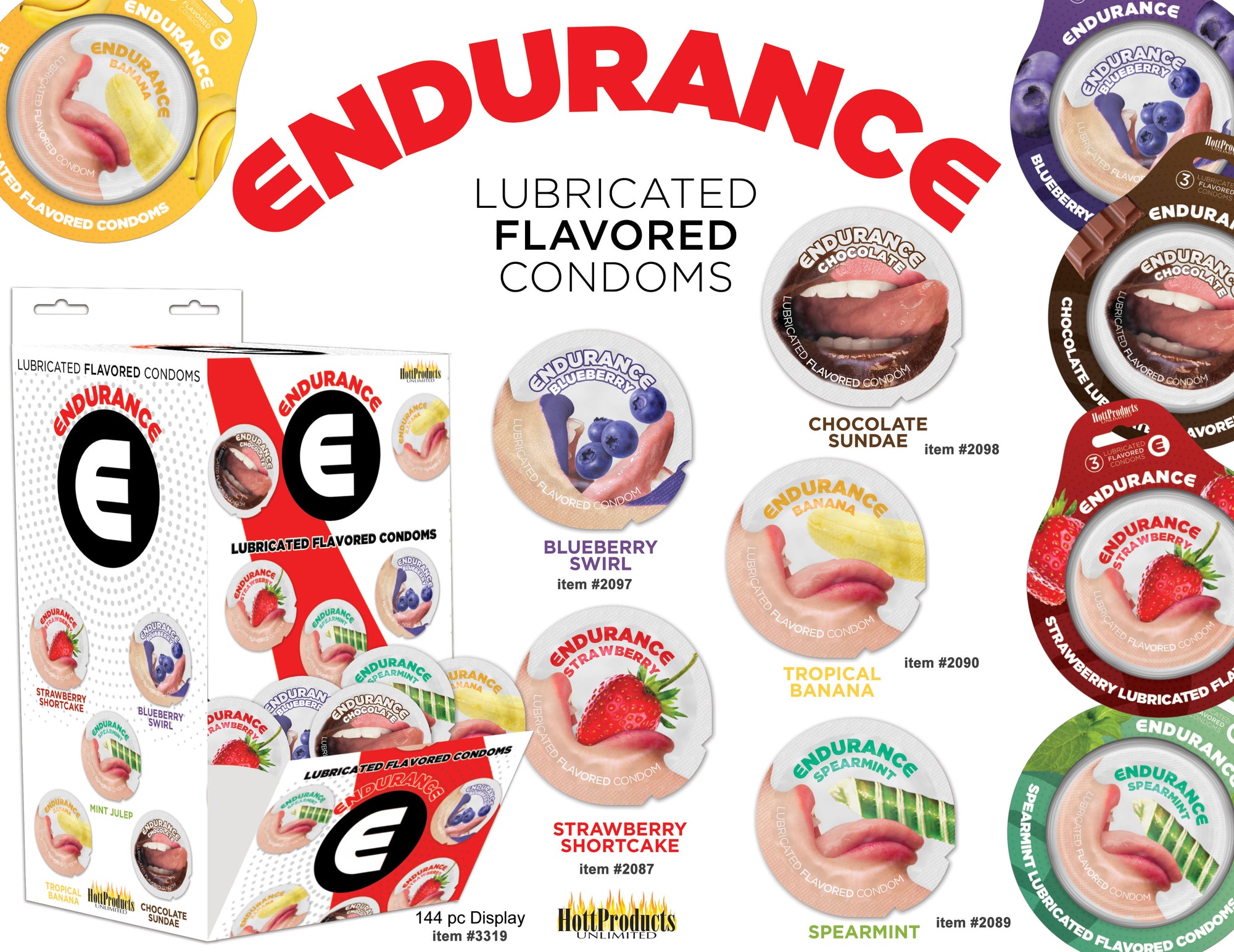 Endurance Condoms - 144 Count Wall Mount Display  - Assorted Flavors HTP3319-D