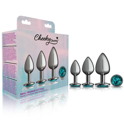 Cheeky Charms - Metal Butt Plug Gunmetal - Round -  Anal Trainer Kit