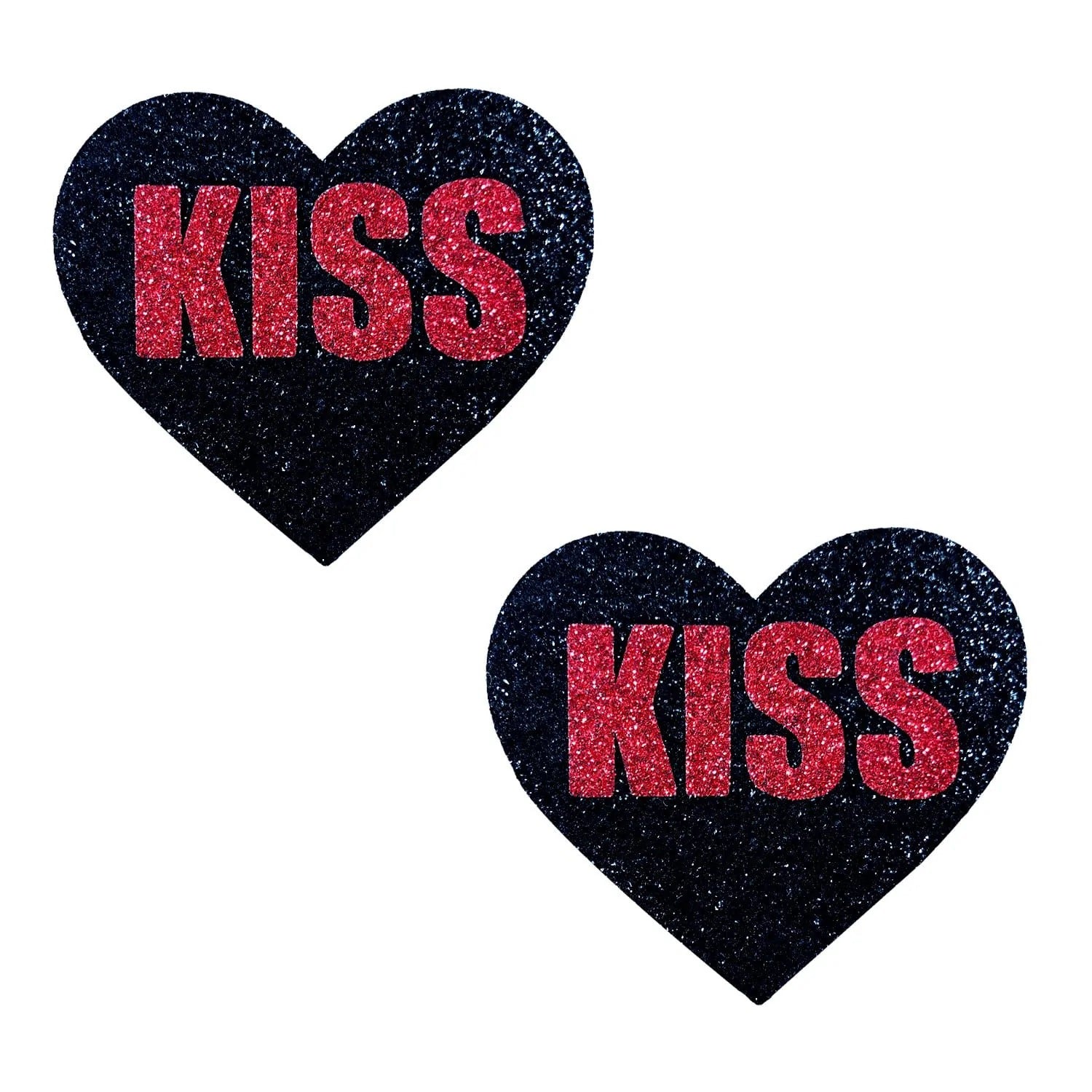 Kiss Red and Black Valentine Glitter Heart Nipple  Cover Pasties