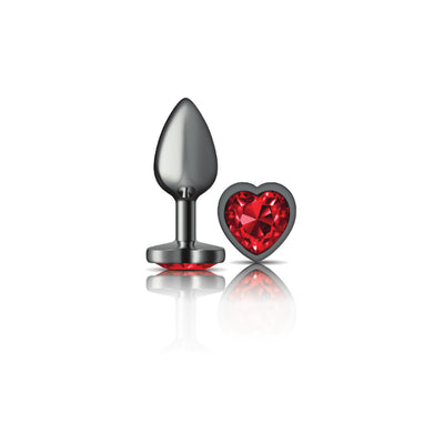 Cheeky Charms-Gunmetal Metal Butt Plug- Heart-Dark Red-Small