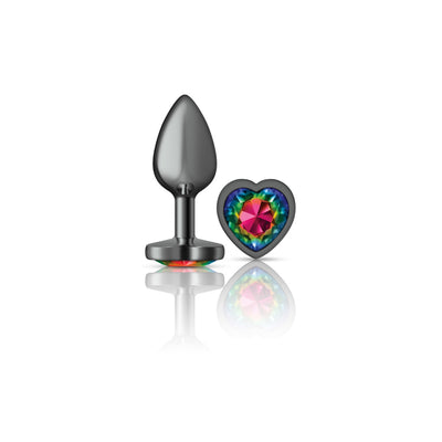 Cheeky Charms-Gunmetal Metal Butt Plug- Heart-Rainbow-Small