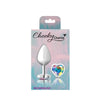 Cheeky Charms-Silver Metal Butt Plug- Heart-Clear-Medium