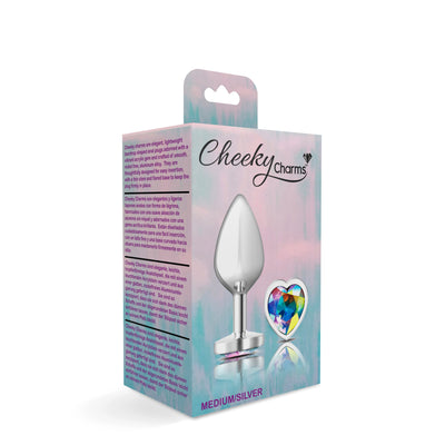 Cheeky Charms-Silver Metal Butt Plug- Heart-Clear-Medium