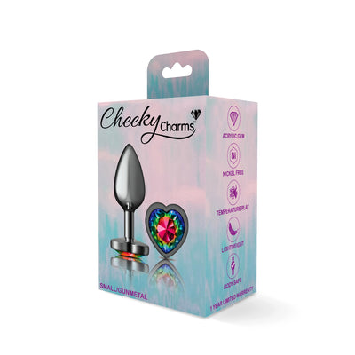 Cheeky Charms-Gunmetal Metal Butt Plug- Heart-Rainbow-Small