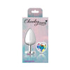 Cheeky Charms-Silver Metal Butt Plug- Heart-Clear-Large