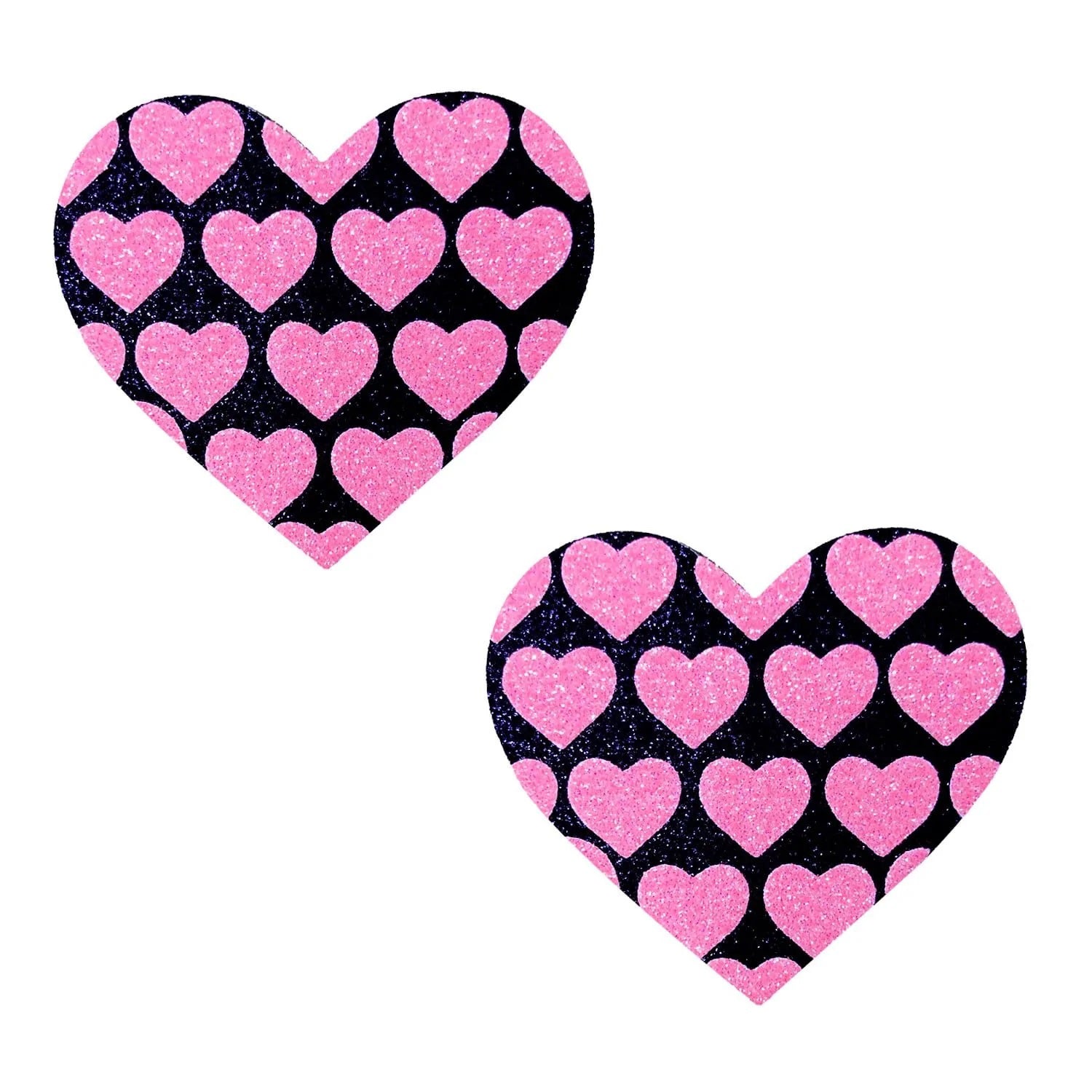 Pink Heart Neon Valentines Black Glitter Heart  Nipple Cover Pasties