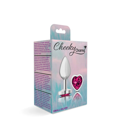 Cheeky Charms-Silver Metal Butt Plug- Heart-Bright Pink-Small