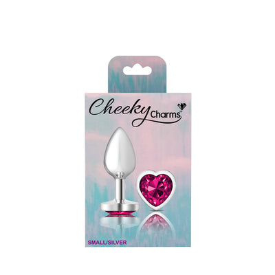 Cheeky Charms-Silver Metal Butt Plug- Heart-Bright Pink-Small